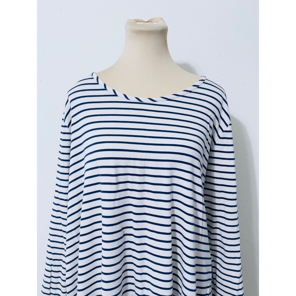 Lands' End Womens Striped Dress 2X Blue White  Midi Nautical Coastal Preppy - Picture 2 of 7